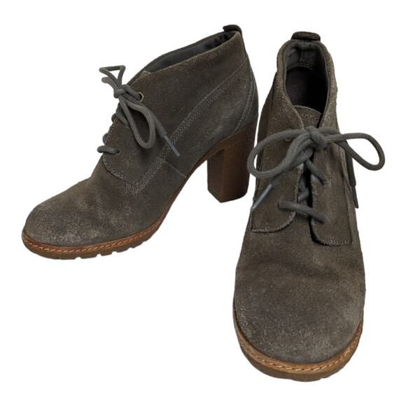 Timberland Glancy Chukka Ankle Bootie Tan Suede Lace Front Heels Size 8.5 - Picture 10 of 12